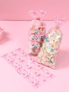 Pink Bow Clear Cellophane Candy Bags, Plastic Treat Goodie Gift Bags For Birthday Party Favors Supplies - Bow-tie Style - View 4
