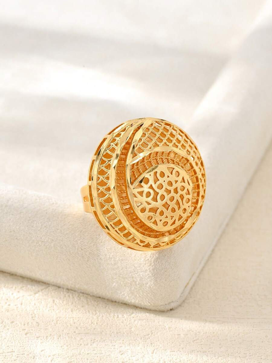 Anillo de mujer de lujo y retro con cara grande - Alternativa al anillo de oro - Amarillo Oro - Ver 1