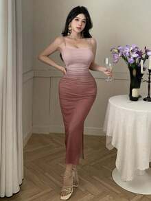 Vestido de tirantes finos elegante de color degradado ajustado para mujer - Multicolor - Ver 5