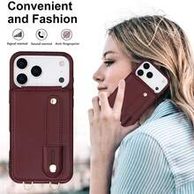 OUKNOEO 時尚人造皮革斜挎手機包，相容 iPhone 18 17e Air 16e 15 14 13 Pro Max Plus S26 S25 Edge S24 Ultra A37 A57 Z Fold 7 6 5 4，附手腕帶與長掛繩 - 酒紅色 - 查看 8