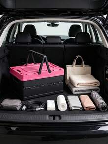 Collapsible Storage Box With Handle, Foldable Plastic Bin For Home Organization And Car Trunk, Space-Saving, Convenient, Easy To Carry. Small Slatted Storage Basket With Lid, Foldable Plastic Slatted Crate, Space-Saving Portable Outdoor Fruit And Vegetable Picnic Basket (Black, Pink, Small), Suitable For Home Kitchen, Office, Bathroom, Bedroom, Pantry. - Multicolor - View 4