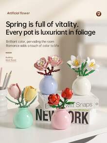 Flower Building Block Bouquet With Vase, DIY Building Block Plant Model, Aesthetic Room Desktop Decoration, Suitable For Children 6 Years And Above, Ideal Gift For Friends And Girls - Multicolor - View 4