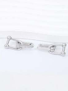 Pure Silver Hypoallergenic Cubic Zirconia U-Shaped Hoop Earrings, Suitable For Daily Wear, Birthday Gift - Silver - View 5