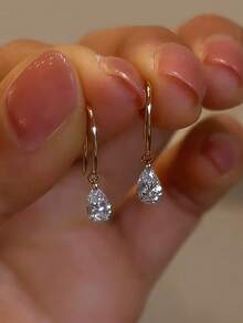 1 Pair Minimalist Luxury Water Drop Rhinestone Earrings, Suitable For Women's Daily Commute Wear - Yellow Gold - View 2