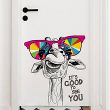 1pc PVC Giraffe Glasses Sticker, Self-Adhesive Decorative Wall Decal, Door Sticker - Home Bedroom Living Room Wall Decor - one-size - View 4