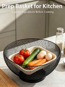 Black Metal Fruit Basket, Round Hollow Mesh Countertop Fruit Bowl, 3 Sizes Available, Fruit Holder With Stable Base, Ventilated Metal Storage Bowl For Fruits, Snacks And Tabletop Home Decorations - Black - View 9