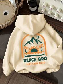 3pcs-Young Boy Fun Print Sweatshirt, Warm & Comfortable Thermal Lined Hooded Pullover Sweatshirt For Autumn/Winter - Apricot - View 3