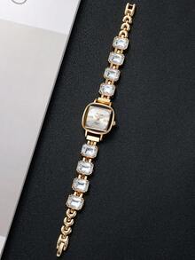 Women's Exquisite Square Digital Dial Bracelet Watch, Fashion Cut Rhinestone Inlaid Quartz Watch, Gift For Girlfriend (1pc/Set) Watch Box Not Included - White - View 8