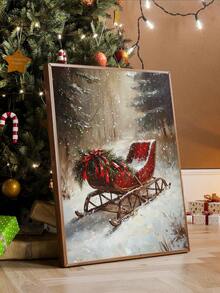 1pc Vintage Winter Sleigh Wall Art Print, Rustic Christmas Mural Canvas Poster, Suitable For Bedroom, Living Room, Kitchen, Canvas Wall Art, Fun Bathroom Decor, Room Decor, Home Decor, Dorm Decor, College Decor, Christmas Holiday Gift, Framed/Unframed - 1pc - View 5