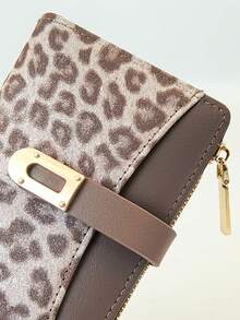 Women's Long Colorblock Patchwork Wallet, Fashion Leopard & Tree Pattern Multifunctional ID Card Holder, Exquisite Fashion Snap Closure Large Capacity Zipper Card Holder Coin Purse For Young Students, Lightweight Portable Suitable For Holiday Gift - Maroon - View 2