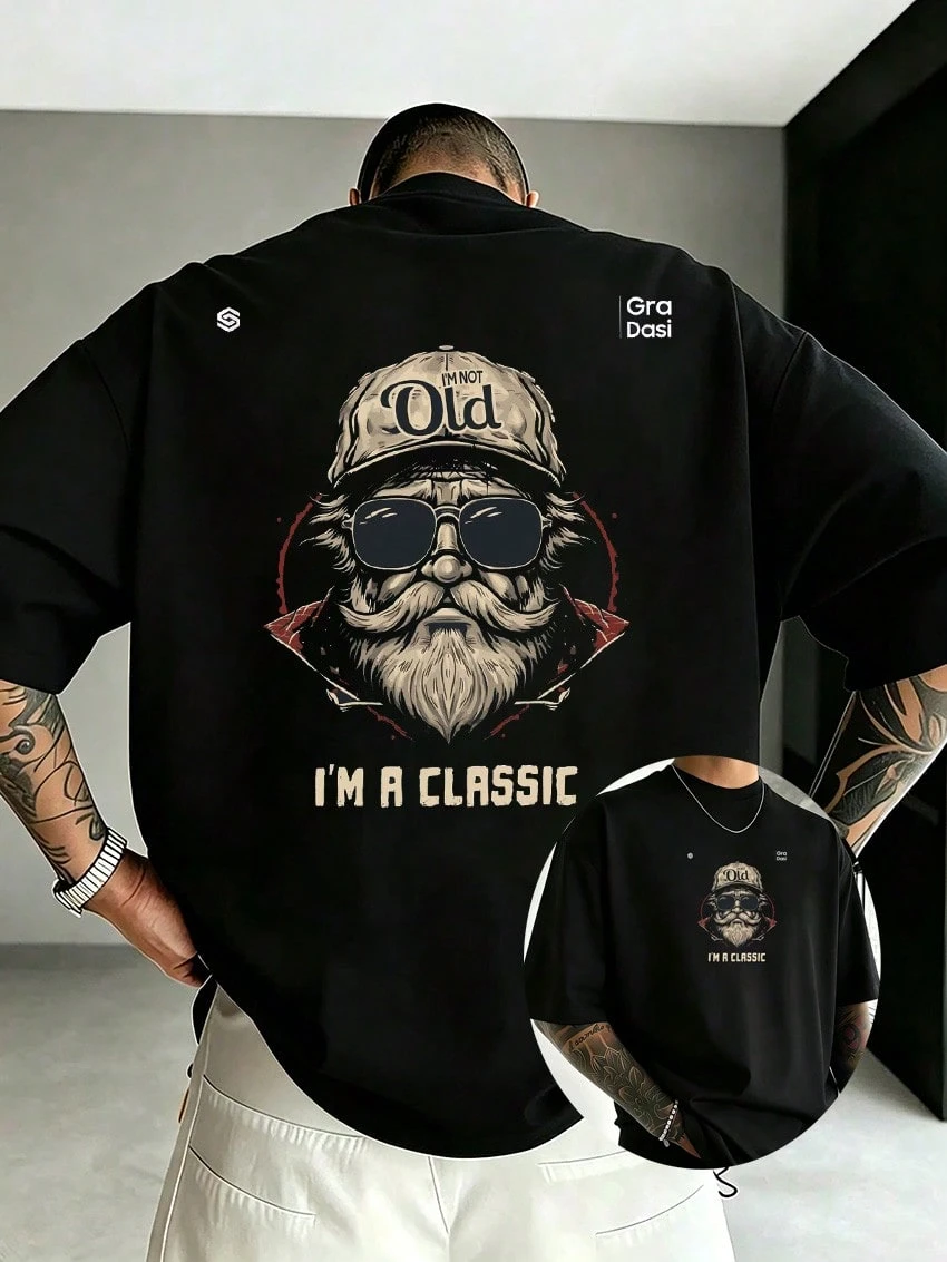 The Classic American Illustrated Cotton T-Shirt With Retro Text Is An Ideal Choice For Leisure Fitness Sports. - Black - View 1