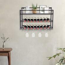 3-Tier Industrial Style Wall-Mounted Wine Rack, 80*25*55 Cm Metal Wine Bottle Holder For Home Bar, Kitchen And Pub Decor - 黑色 - 查看 7