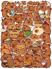 50Pcs Cute Capybara Food Theme Stickers, PET Waterproof Cartoon Capybara Eating Snacks Decals, Aesthetic DIY Stickers For Journal, Water Bottle, Laptop, Phone Case, Luggage, Notebook Decor For Kids Teens - Brown - View 8