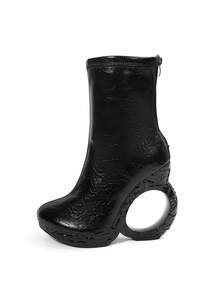 Black Solid Color Western Style Side Zipper Smooth Finish 2026 Stiletto High Heels Holiday Winter - Black - View 2