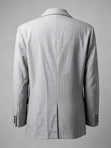 Women's Lightweight Pinstripe Double-Breasted Blazer, Loose Casual Fit, With Shoulder Pads Business Office Jacket Fall - Light Grey - View 9