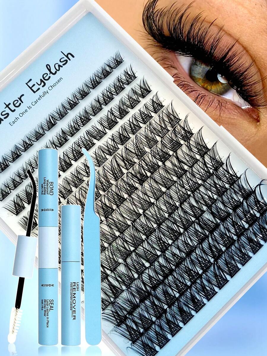 Rikuaild Eyelash Extension Kit, 144pcs Cluster False Eyelashes, Includes Adhesive And Sealer, Remover, Tweezers, Suitable For Beginners, Easy To Use, Salon-Grade Long-Lasting Eyelash Extensions - Multicolor - View 1
