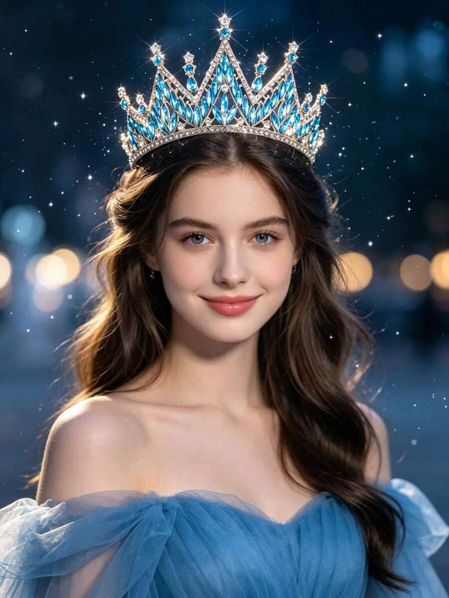 1pc Bridal Wedding Crown Headpiece Crystal Rhinestone Hair Hoop New Style Tiara - 44023 Lake Blue - View 1