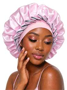 CONFLASS Women's Ruffle Contrast Color Satin Hair Bonnet, Soft Headband Sleep Cap, Silky Large Night Cap, Suitable For Curly And Natural Hair Sleep Hair Care Wrap - Multicolor - View 8