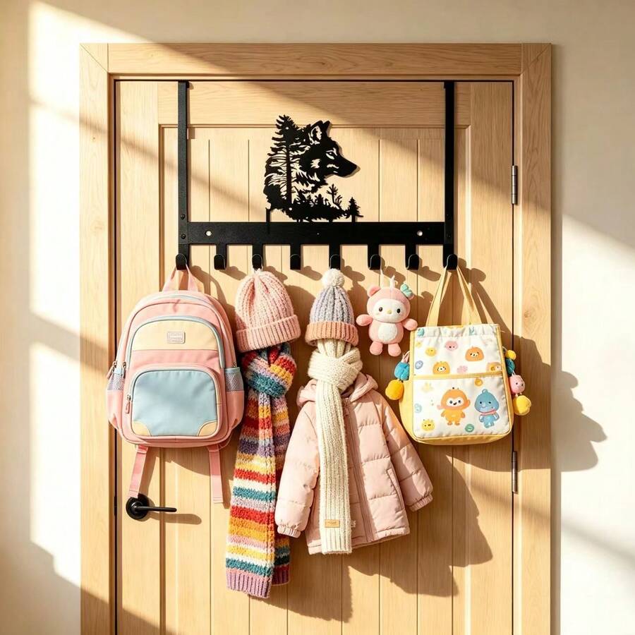 No-Drill Door Hook For Home, 3 Cat Silhouette Iron 8-Hook Coat Rack, Rental Hotel Bathroom Towel Storage Organizer, Entryway Door Key Umbrella Bag Hanging Rack, Thanksgiving, Holiday, Perfect Gift Choice - View 1