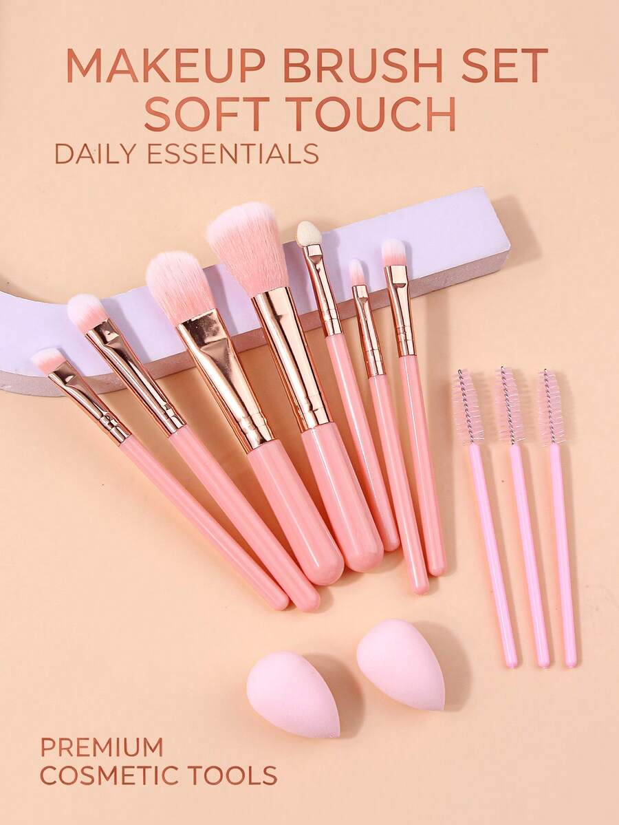 Set Kuas Makeup 12 Buah, Kuas Kosmetik Lengkap untuk Wajah & Mata, untuk Perona Pipi, Alas Bedak, Eyeshadow, dan Alis, Perlengkapan Serbaguna untuk Penggunaan Sehari-hari