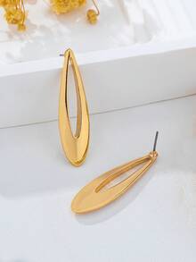 1pc Geometric Hollow Minimalist Women's Teardrop Stud Earrings - Yellow Gold - View 5