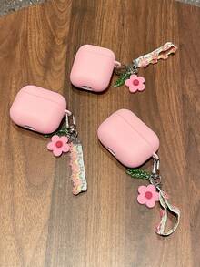 1件裝磨砂粉色 TPU 耳機保護殼，附刺繡花卉緞帶、3D 花朵吊飾與耳機殼掛鉤 - 彩色 - 查看 9