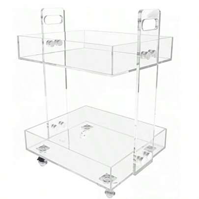 2-Tier Acrylic Cart With Wheels Multifunctional Acrylic Utility Rolling Cart Transparent Small Side Table Acrylic End Table Clear Nightstand For Home Office 16.3" LX13.3 WX18.9 H