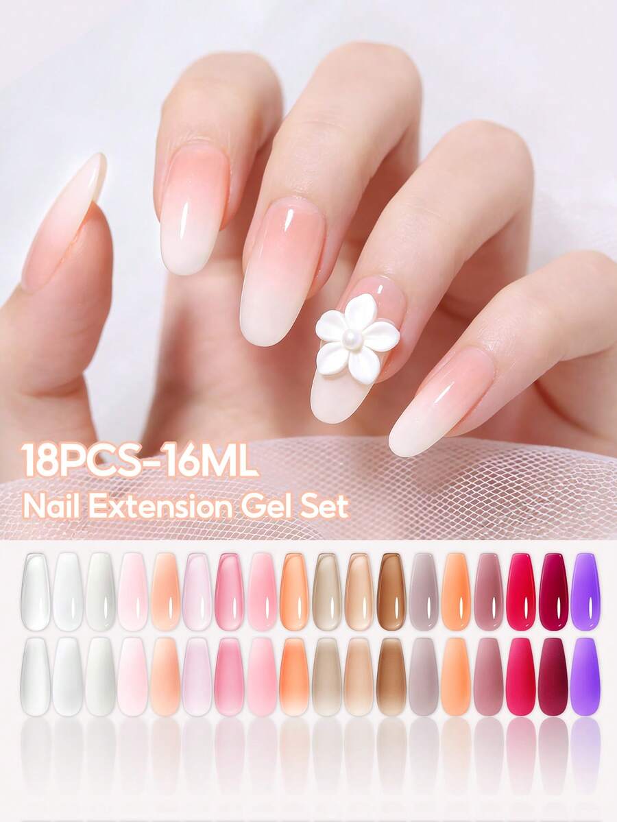 PEACECOLOR 16ml Nude Poly Nail Extension Gel, UV LED Cured Quick Building Builder Gel For Nude Nail Extension & French Manicure, Home Salon Beginner Nail Art - Multicolor - View 1