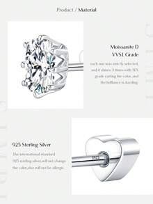 MODIAN Crown Moissanite Cartilage Earrings 925 Sterling Sliver Oval Lab Diamond Heart Screw Stud Earrings For Women Fine Jewelry - Silver - View 4