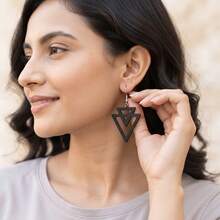 4 Pairs Bohemian Style Black Geometric Wooden Dangle Earrings For Women - Earrings - View 1