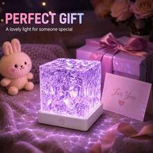 USB Powered Rainbow Aurora Water Ripple Projection Smart Light, Smart Rotating Multicolor Lighting Effect, Touch-Sensitive Color-Changing Ice Crystal Cube Ambient Lamp, Bedroom Bedside Desktop Decorative Night Light - Square Water Ripple - View 4