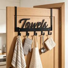 No-Drill Door Towel Rack, Iron Rose TOWELS Hanging Rack, Bathroom Door Hook, Multi-Function 7-Hook Bath Towel Storage Rack, Bathroom Storage Rack, Thanksgiving, Holiday, Home Decor Gift Choice - View 6