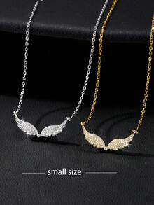 1pc Unisex Premium Zirconia-Studded Wing Necklace, Minimalist Luxury Angel Pendant, Suitable For Party And Daily Wear - Multicolor - View 9