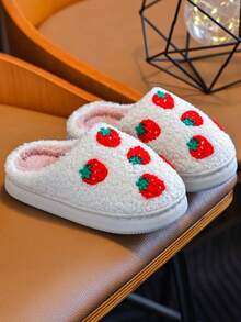 女童拖鞋 秋冬新款 家居與戶外穿著 刺繡設計 百搭時尚 軟底舒適 - 紅白色 - 查看 4
