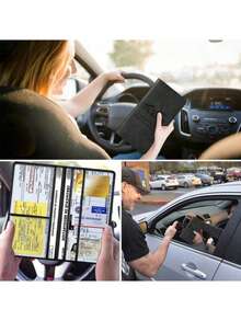 Hộp đựng giấy đăng ký và bảo hiểm xe bằng da PU, hộp đựng thẻ đăng ký và bảo hiểm xe, túi đựng tài liệu xe, hộp đựng đồ linh tinh trong ngăn chứa đồ ô tô, unisex (màu đen) - A - Xem 2