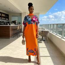 African Patchwork Print Plus Size Dress Women's Clothing 2026 Spring Summer New Vacation Style Loose Fashionable Long Dress - Blue - View 2