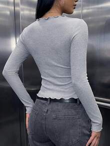 Women's Casual 2 In 1 Cardigan Collar Button Front Cropped Slim Fit T-Shirt For Daily Fall&Winter,Cute - Grey - View 2