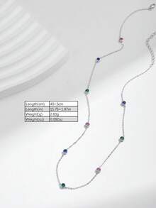 SYMFNY 1pc 925 Sterling Silver Fashion Unique Colorful Round Cubic Zirconia Necklace - Silver - View 3