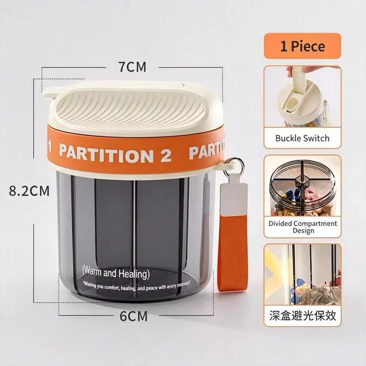 Portable Weekly Pill Organizer, Rotating Pill Box, Light-Proof & Moisture-Proof Large Capacity Vitamin Storage Box, Portable Travel Supplement Container With Lanyard, 4-Compartment Rotating Pill, Fish Oil, Capsule Medication Storage Box - one-size - View 8