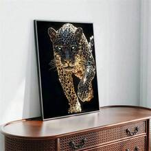 1pc Golden Leopard Luxury Canvas Poster Dark Animal Cheetah Wall Art Print Minimalist Girly Room Aesthetic Decor Fashion Paintings Suitable For Living Room Bedroom Bathroom Home Office Dorm Halloween Christmas Decor Picture Gift Optional Frame - Multicolor - View 2