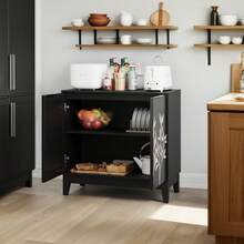 Vintage Sideboard Black 80cm - Adjustable Shelves, Decorative Sideboard With 2 Doors - 黑色 - 查看 10