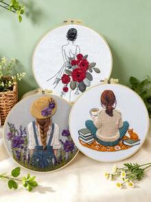 1PC 20*20cm/7.9*7.9in,Women's Theme: A Woman's Back Embroidery Kit, DIY Handmade Embroidery Set For Adult Beginners, Home Gift, Women's Sewing Gift, Including User Manual, Printed Pattern Fabric, Embroidery Frame, Needle And Thread. - Woman's Back - View 4