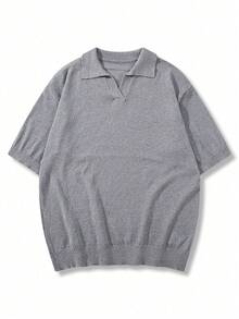 Men's Unisex Polo Collar Knit Short Sleeve Loose Fit Business Casual Versatile Commute Spring Summer - Grey - View 3