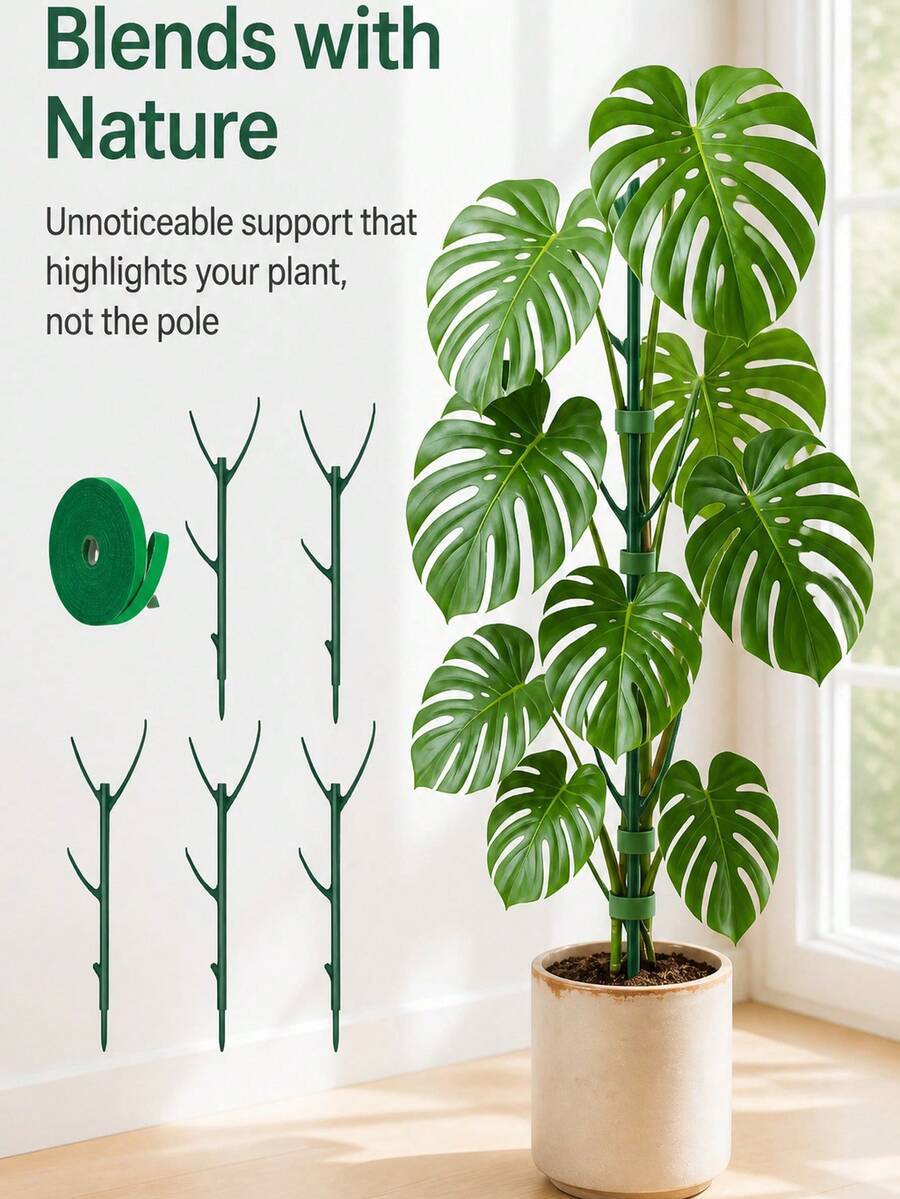 Monstera Support Pole And Leaf Protection Support Frame; Featuring A Stackable Design And Hook-And-Loop Fastening Straps, This Gardening Support System Is Specifically Designed To Support The Stems Of Climbing Plants, Suitable For Outdoor Use.