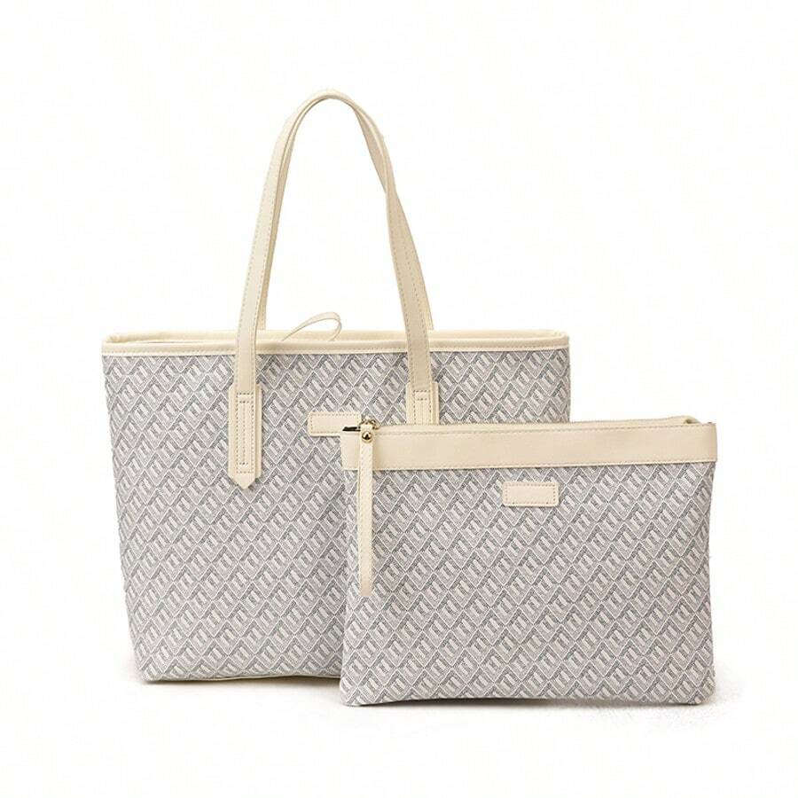 SHIMEINI 2 peças/Conjunto Bolsa Tote de Ombro Vintage Floral Clássica da Moda 2026 de Grande Capacidade, Adequada para Uso Diário de Mulheres, Trabalho, Volta às Aulas, Viagem de Férias, Presente de Encontro de Feriado - Branco - Visão 1