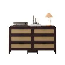 130CM Arc Shaped Corner Rattan Cabinet, 6-Drawers Rattan Storage Cabinet Rattan Drawer, For Living Room Bedroom,And Kitchen, Reddish-Brown, Brown - 棕色 - 查看 5