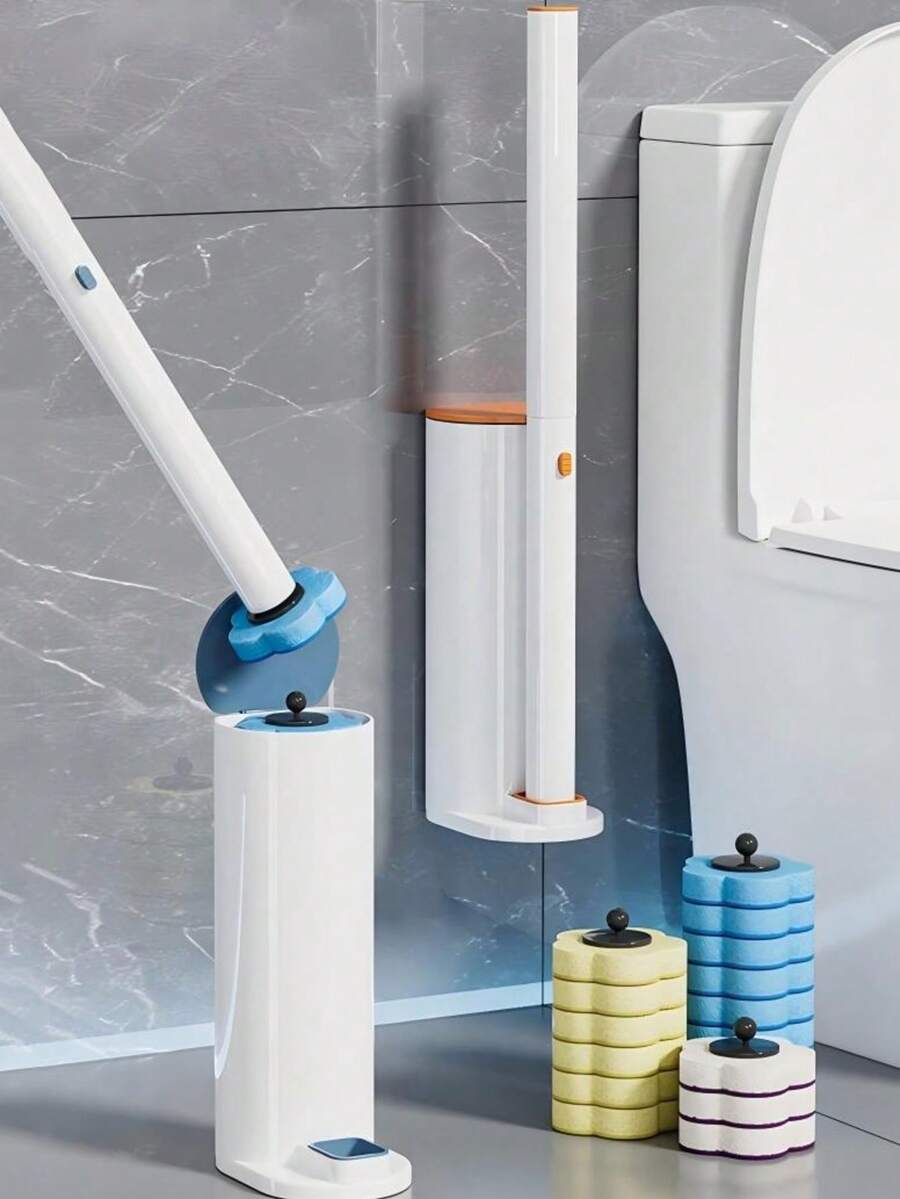 Toilet Brush Upgraded Disposable Toilet Brush Set Long Handle Wall‑Mount Design With Replaceable Brush Heads Hygienic Hands‑Free Bathroom Toilet Bowl Cleaning Supplies - Modern - View 1