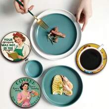 8pcs Beautiful Women Theme Pattern Coaster Set, Wooden Coasters, Coffee Cup Coasters, Home And Restaurant Decor, Suitable For Various Occasions, Exquisite Birthday Or Holiday Gift, Tabletop Decoration, - D - View 6
