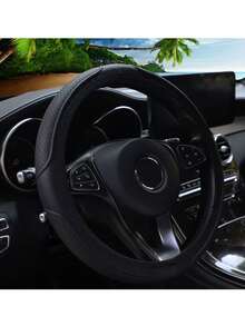 One New Leather Steering Wheel Cover Featuring A 3D Embossed Grid Pattern, Offering Comfort And Softness; Designed For Car Interiors Without An Inner Ring, Suitable For 14.5–15-Inch Steering Wheels. An Automotive Interior Accessory. - Multicolor - View 10