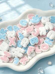 1/2 Set Dual-Color 3D Letter Perforated Beads, Macaron Pink Blue White Color Scheme Handmade Beading Material, Customizable Pet Name Collar And Handmade Bracelet Decorative Accessories, 3D Printed - Multicolor - View 2